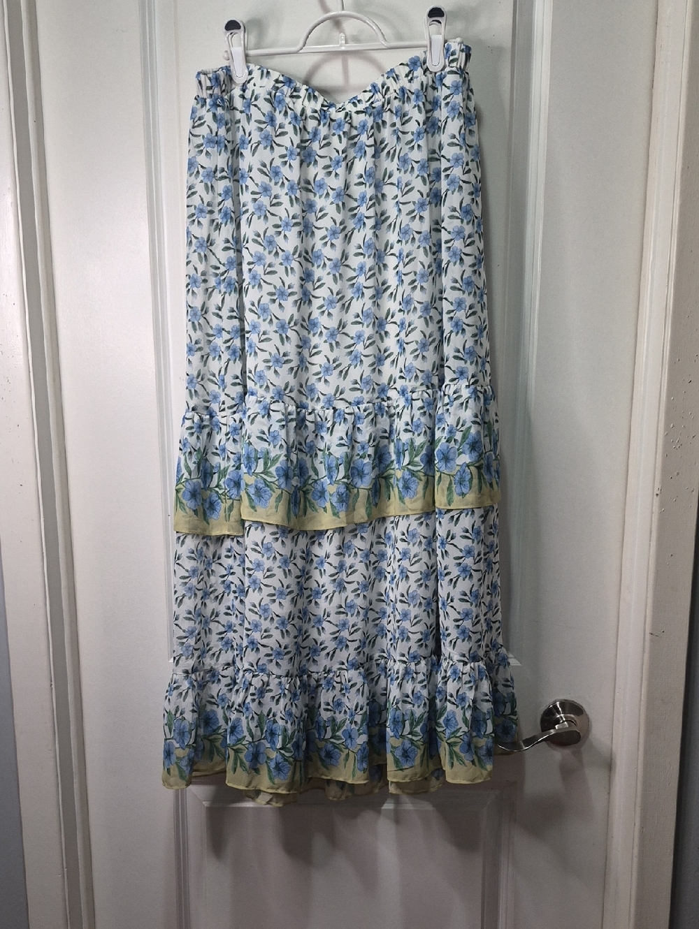 Max‎ Studio White Maxi Skirt with Blue Floral Border